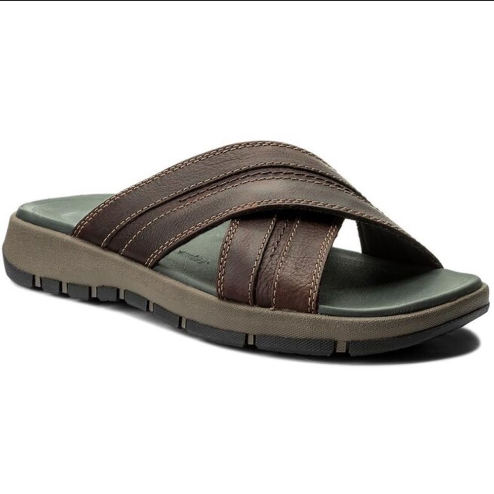 Clarks Brixby Cross Dark Brown Leather Sandals